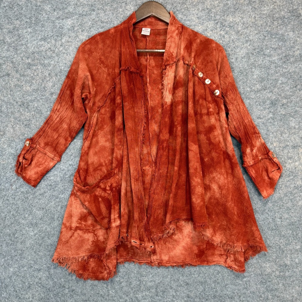 Vintage Maria de Guadalajara Open Tunic Jacket Womens Small Kante Crinkle Burnt